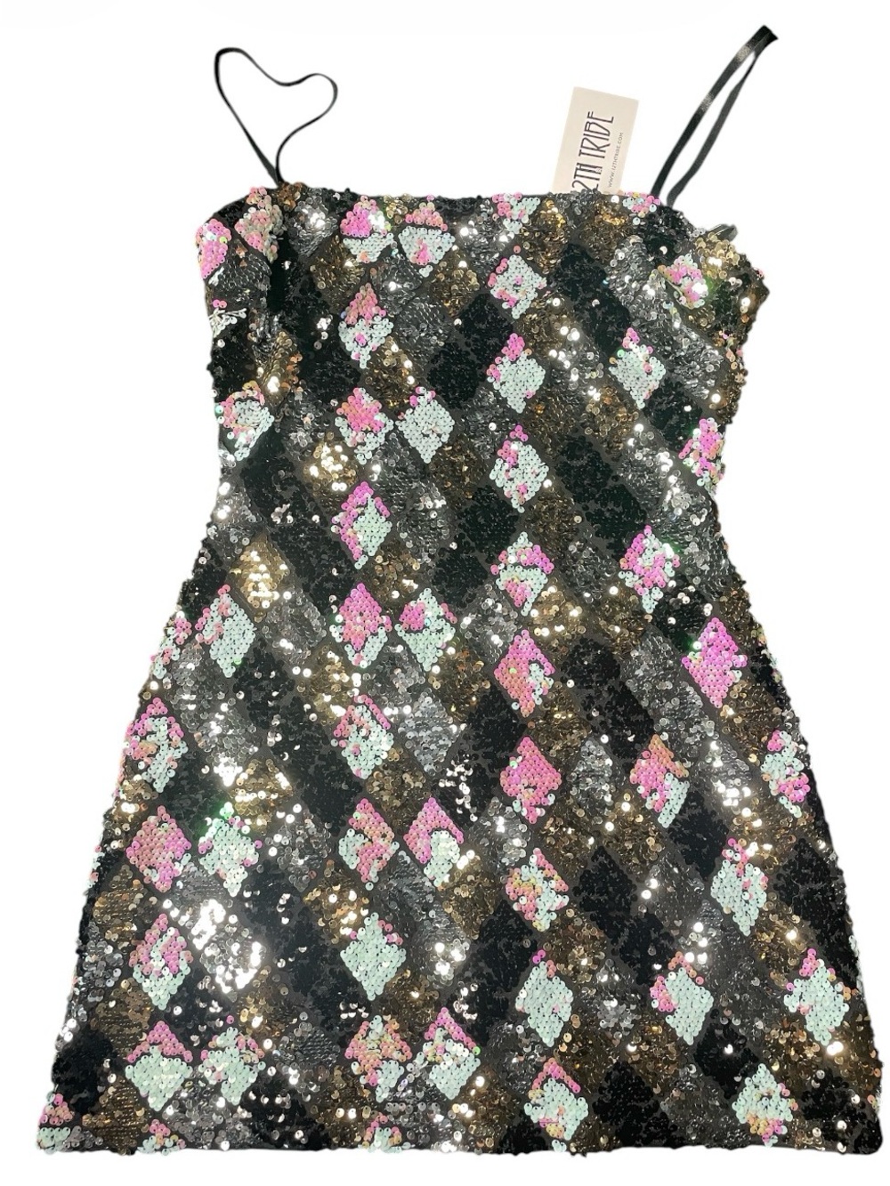 NWT 12th Tribe Girls' Sequin Diamond Party Dress - Black, Pink & Mint
